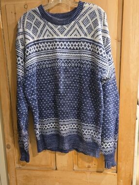 Blue and White Fair Isle Knit Sweater